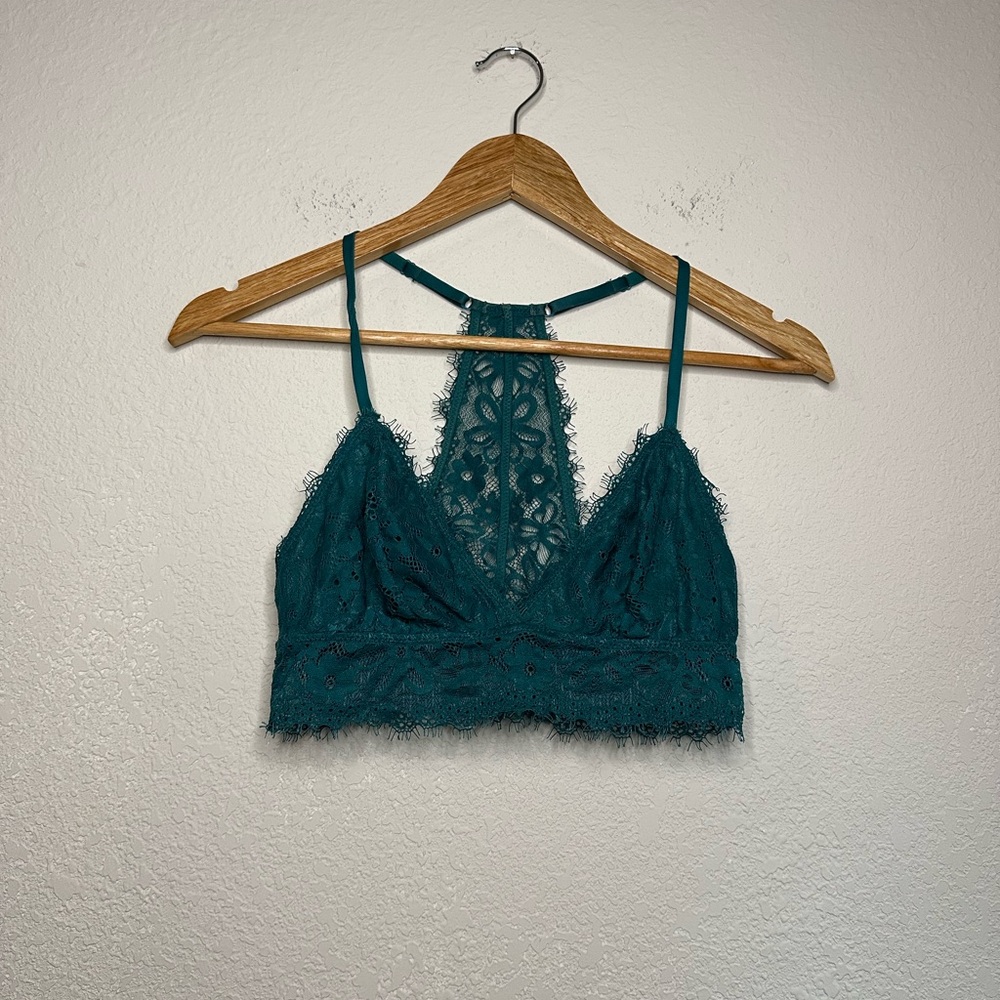 Aerie Hunter Green Lace Bralette Size Small